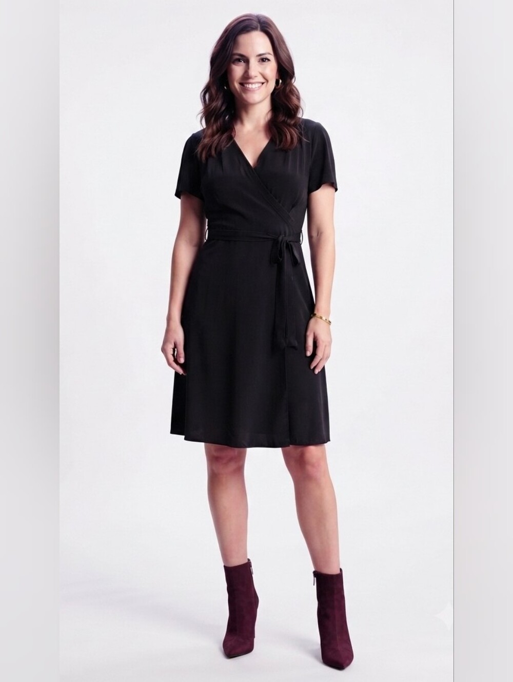 Mikarose Black Short-Sleeve Wrap Midi Dress